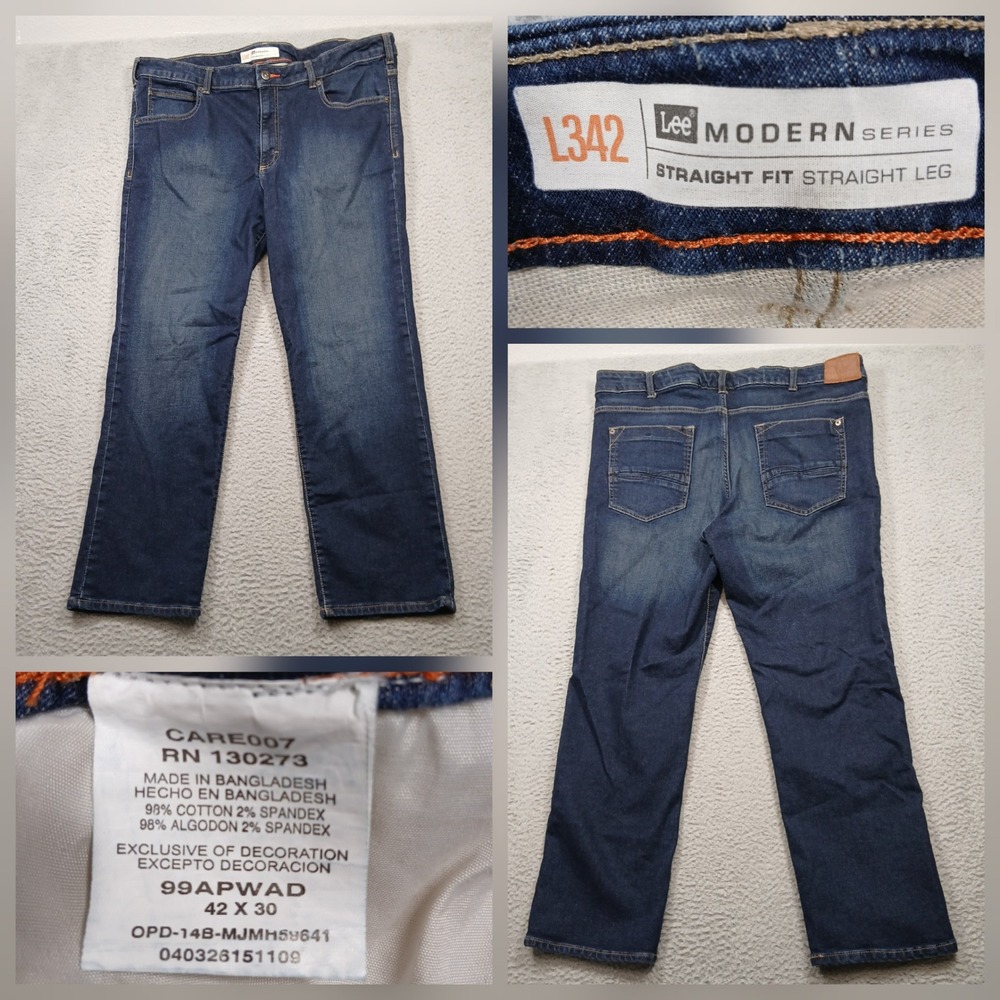 Lee Modern Series Men's Jeans 42x30 Dark Wash L342 Straight Fit Stretch Denim
